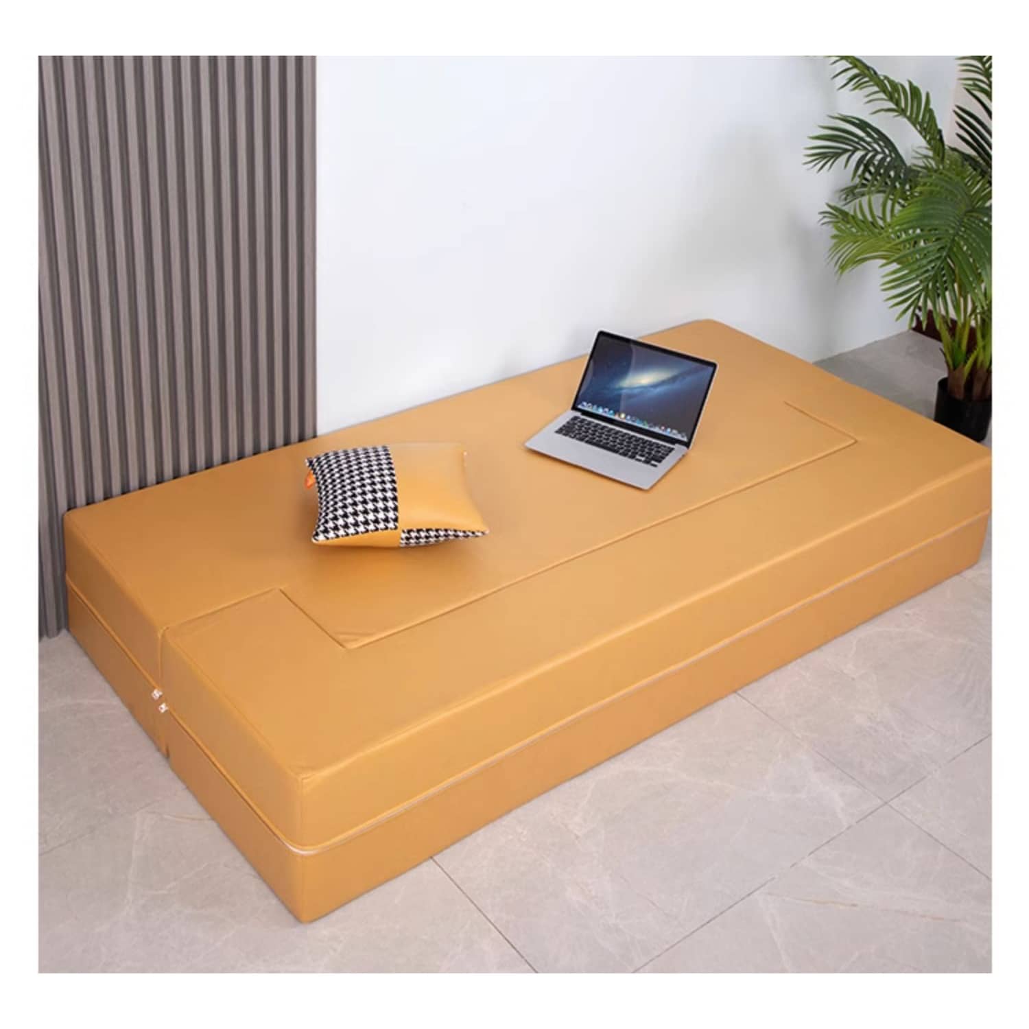 Stylish Yellow Orange Grey Leathaire Sofa Bed - Ultimate Comfort with Foam and Figure Cotton fcsnm-910