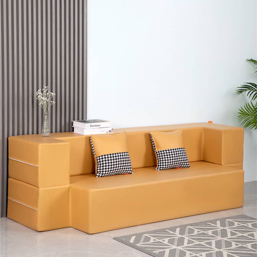 Stylish Yellow Orange Grey Leathaire Sofa Bed - Ultimate Comfort with Foam and Figure Cotton fcsnm-910