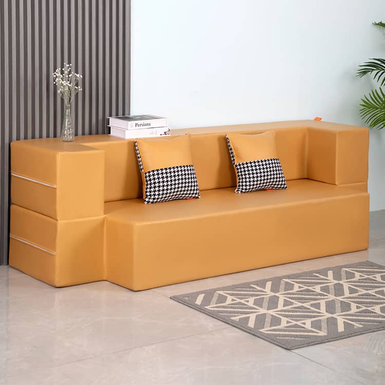 Stylish Yellow Orange Grey Leathaire Sofa Bed - Ultimate Comfort with Foam and Figure Cotton fcsnm-910