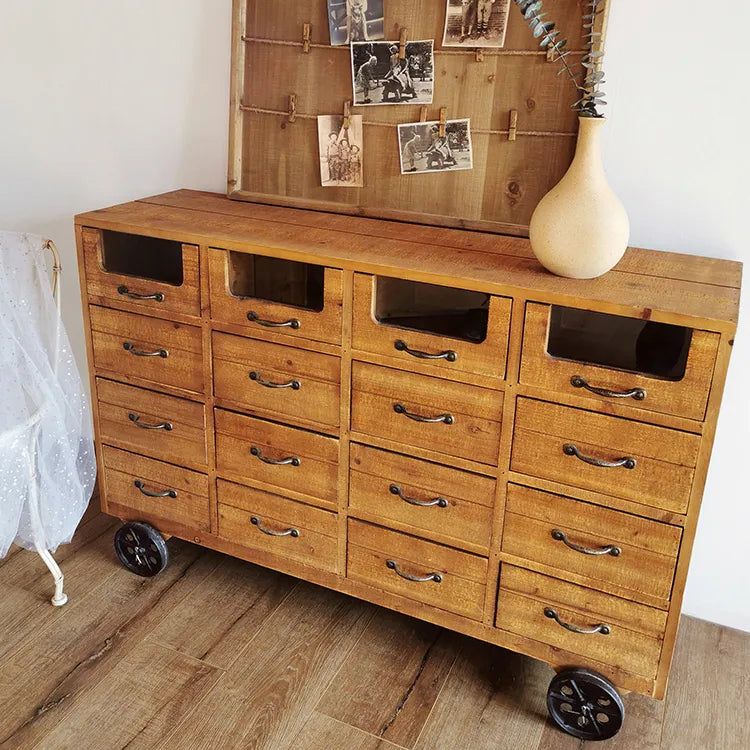 Vintage Industrial Solid Wood Cabinet with Glass Accents - Style Storage Design fcwz-2354