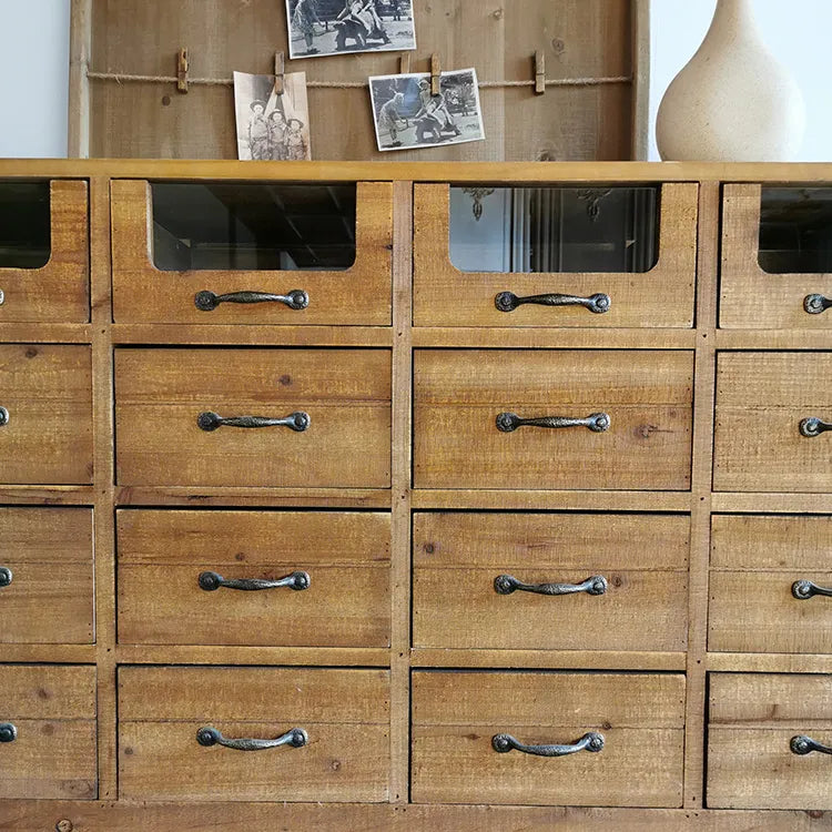 Vintage Industrial Solid Wood Cabinet with Glass Accents - Style Storage Design fcwz-2354