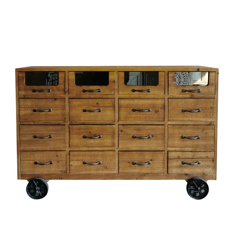 Vintage Industrial Solid Wood Cabinet with Glass Accents - Style Storage Design fcwz-2354