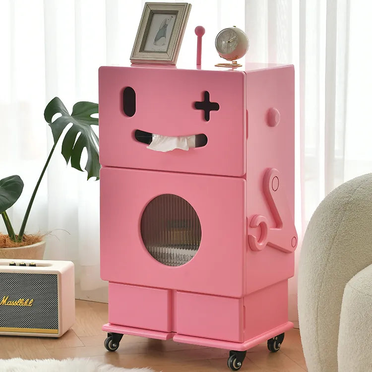 Colorful Robot-Themed Side Table with Wheels - Creative Storage Solution for Kids' Rooms fcwz-2367