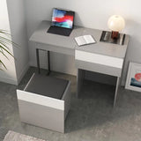Sleek Modern Makeup Table Set with Glass Top and Synthetic Leather Stool - Elegant Vanity Station FCX-2594