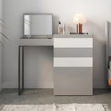 Sleek Modern Makeup Table Set with Glass Top and Synthetic Leather Stool - Elegant Vanity Station FCX-2594