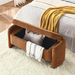 Oval Chenille Storage Ottoman Bench with Large Storage Space for Bedroom, Brown