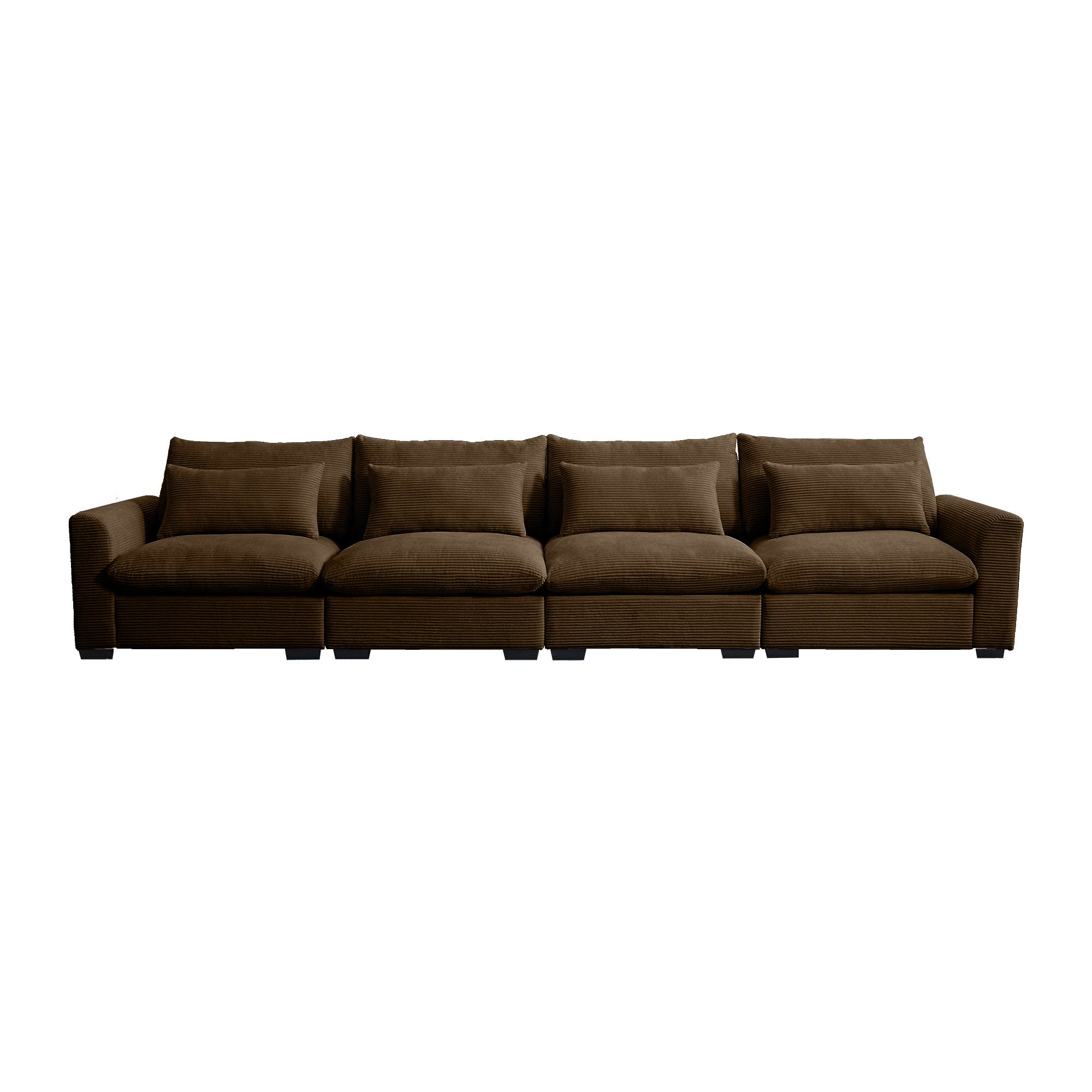 4 Seater Deep Seat Couches for Living Room, Comfy Brown Corduroy Sofas for Living Room Modern with 4 Waist Pillows