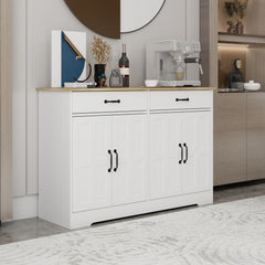 47.95" Farmhouse Buffet Cabinet Storage Sideboard with 2 Drawers and 4 Doors for Dining Living Room Kitchen Cupboard-White