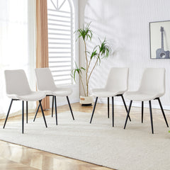 White Artificial Leather Dining Chairs Set of 4 - Curved Widened Cushions for Dining Rooms