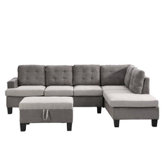 Sofa Set for Living Room with Chaise Lounge and Storage Ottoman Living Room Furniture Gray