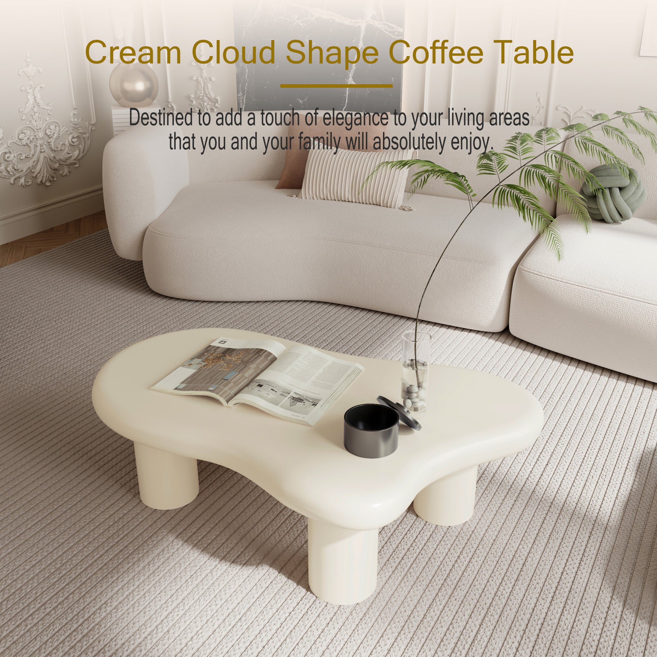 40 Inch Cloud Shaped Coffee Table for Living Room, Beige