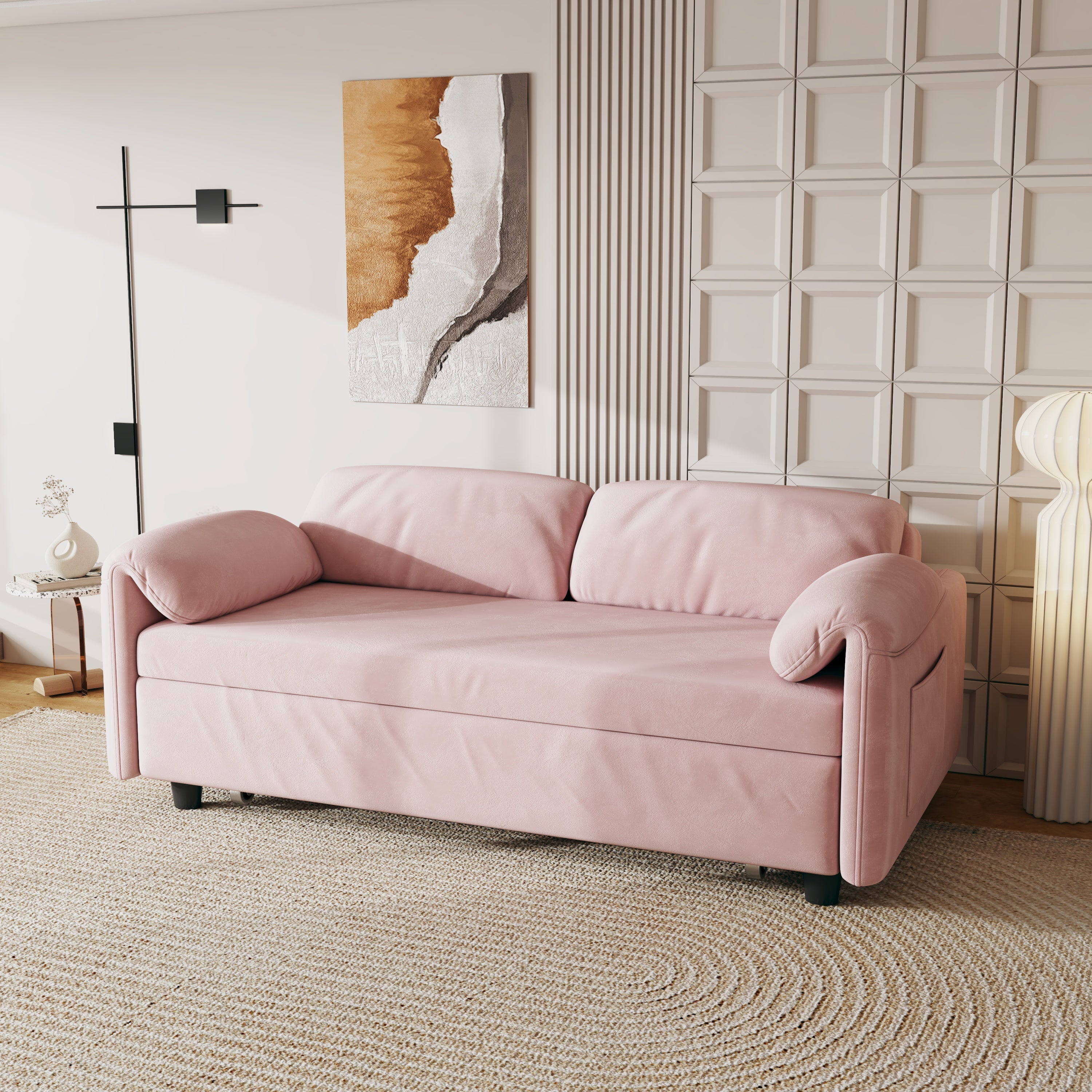 54" Pink Velvet  Sofa Bed for Multi-purpose - Perfect Pull-Out Sofa Design for Living Spaces