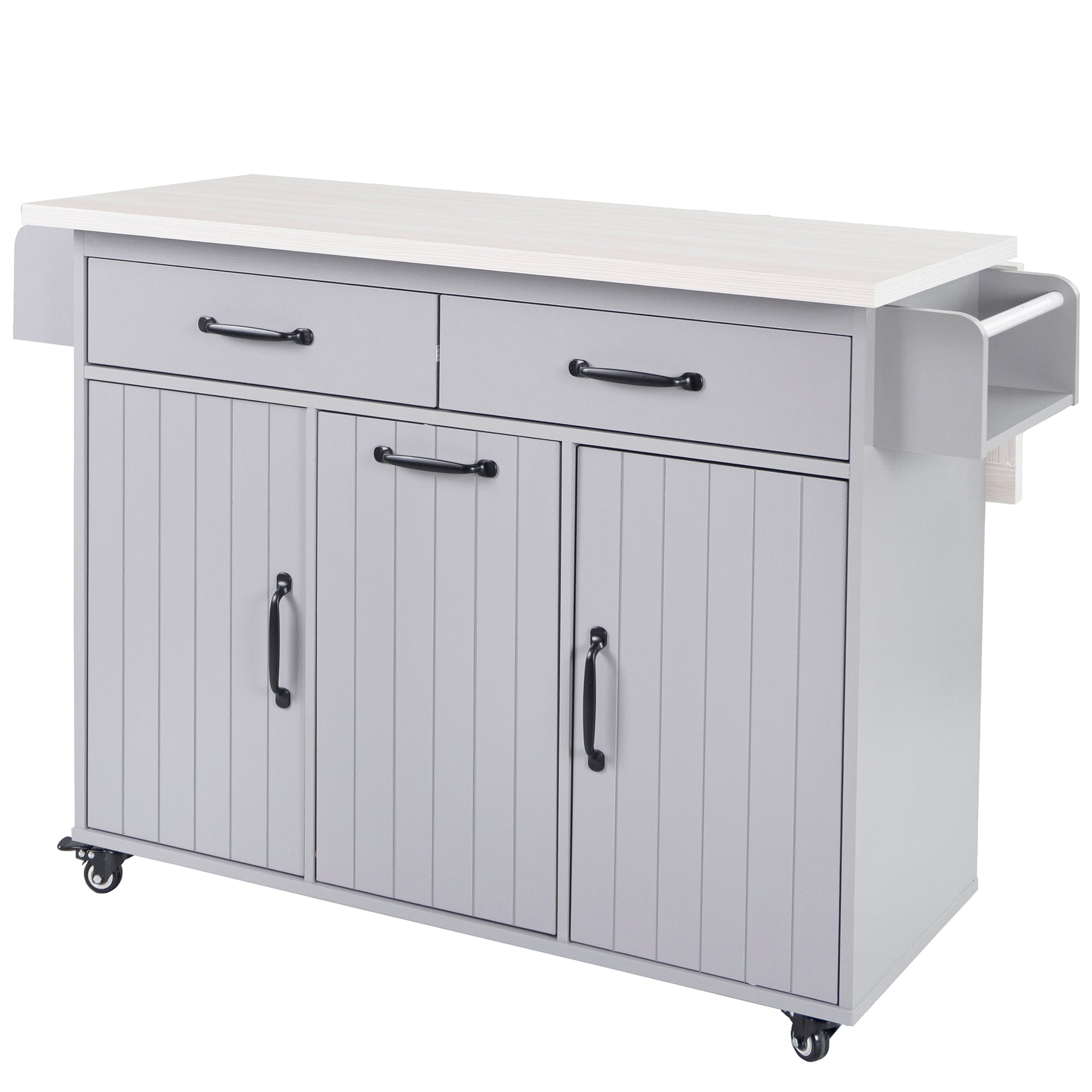 K&K Kitchen Island with Trash Can Storage Cabinet - Rolling Kitchen Island on Wheels with Adjustable Shelf, Grey