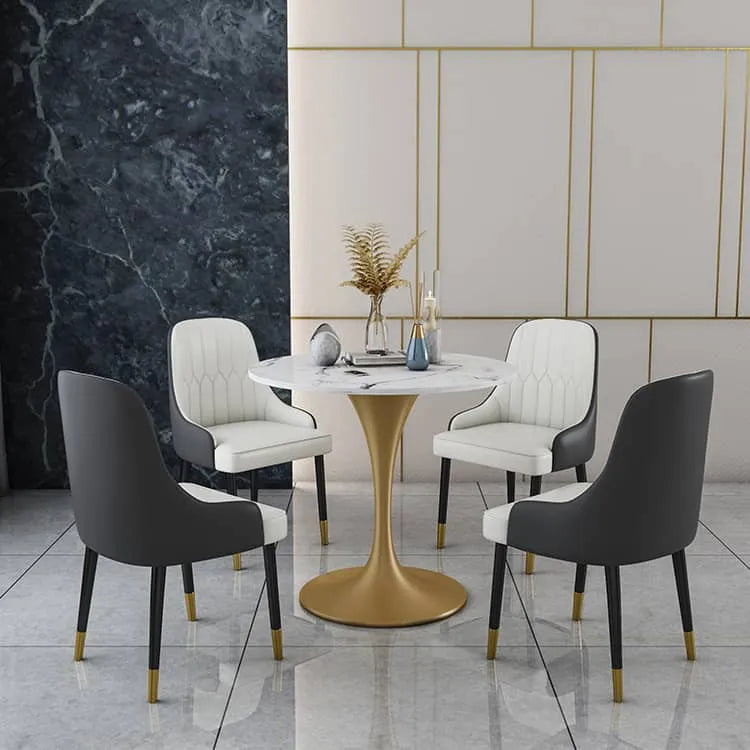 Stylish Round Dining Table with Sintered Stone and Faux Leather for Modern Homes fdfh-2216