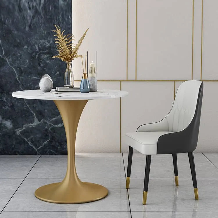 Stylish Round Dining Table with Sintered Stone and Faux Leather for Modern Homes fdfh-2216