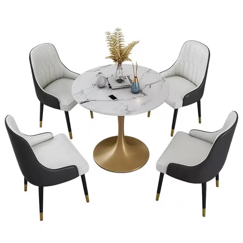 Stylish Round Dining Table with Sintered Stone and Faux Leather for Modern Homes fdfh-2216