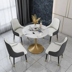 Stylish Round Dining Table with Sintered Stone and Faux Leather for Modern Homes fdfh-2216