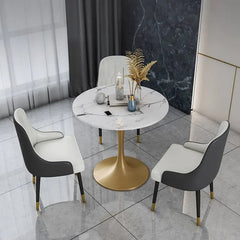 Stylish Round Dining Table with Sintered Stone and Faux Leather for Modern Homes fdfh-2216