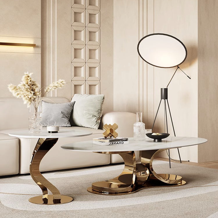 Sleek Modern Tea Table - Sintered Stone & Stainless Steel for Elegant Living Rooms fdl-2596