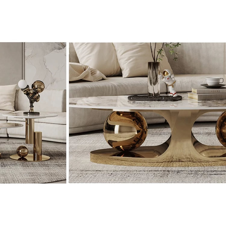 Sintered Stone Stainless Steel Coffee Table – Modern Elegance for Your Living Space fdl-2598