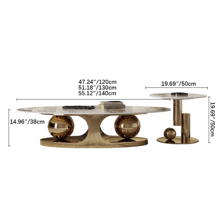 Sintered Stone Stainless Steel Coffee Table – Modern Elegance for Your Living Space fdl-2598