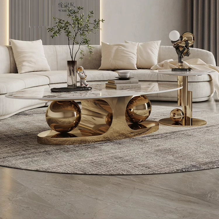 Sintered Stone Stainless Steel Coffee Table – Modern Elegance for Your Living Space fdl-2598