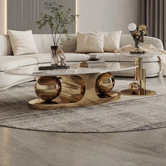 Sintered Stone Stainless Steel Coffee Table – Modern Elegance for Your Living Space fdl-2598