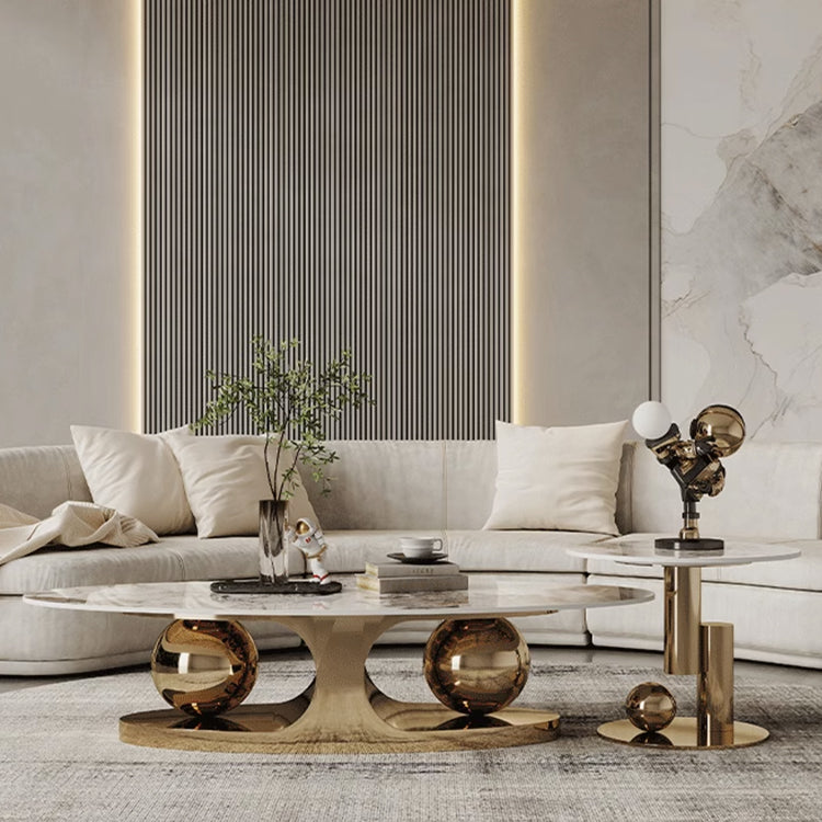 Sintered Stone Stainless Steel Coffee Table – Modern Elegance for Your Living Space fdl-2598