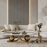 Sintered Stone Stainless Steel Coffee Table – Modern Elegance for Your Living Space fdl-2598
