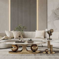 Sintered Stone Stainless Steel Coffee Table – Modern Elegance for Your Living Space fdl-2598