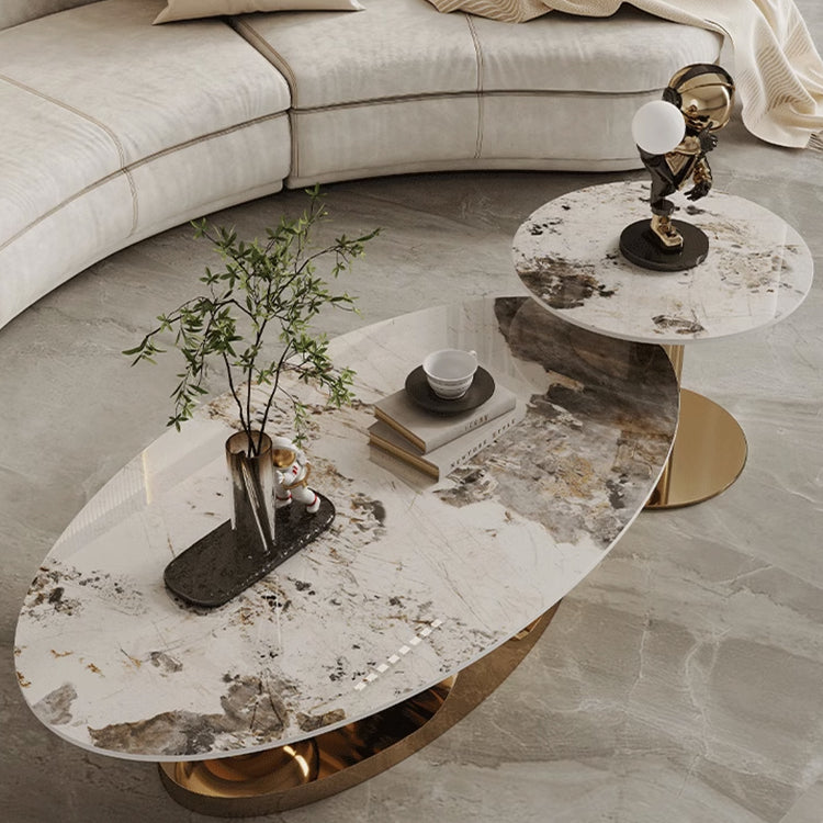 Sintered Stone Stainless Steel Coffee Table – Modern Elegance for Your Living Space fdl-2598