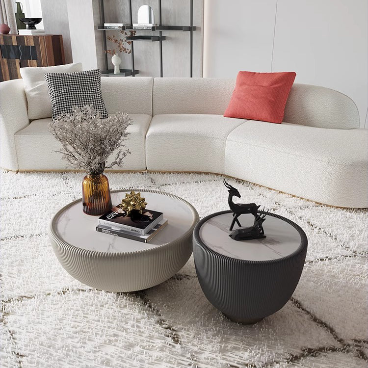 Modern Coffee Table - Sintered Stone Top with Carbon Steel Legs and Microfiber Leather Accents fdl-2600