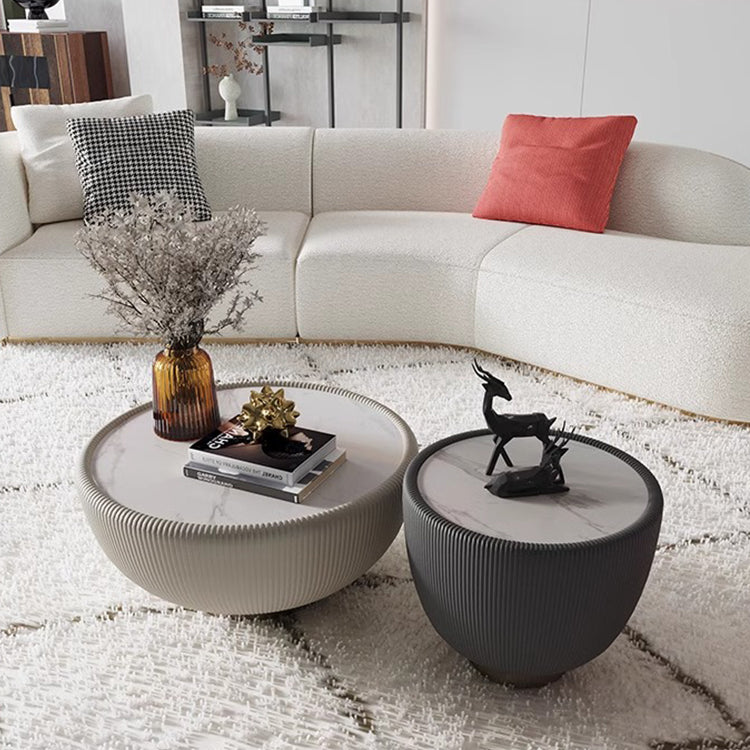 Modern Coffee Table - Sintered Stone Top with Carbon Steel Legs and Microfiber Leather Accents fdl-2600