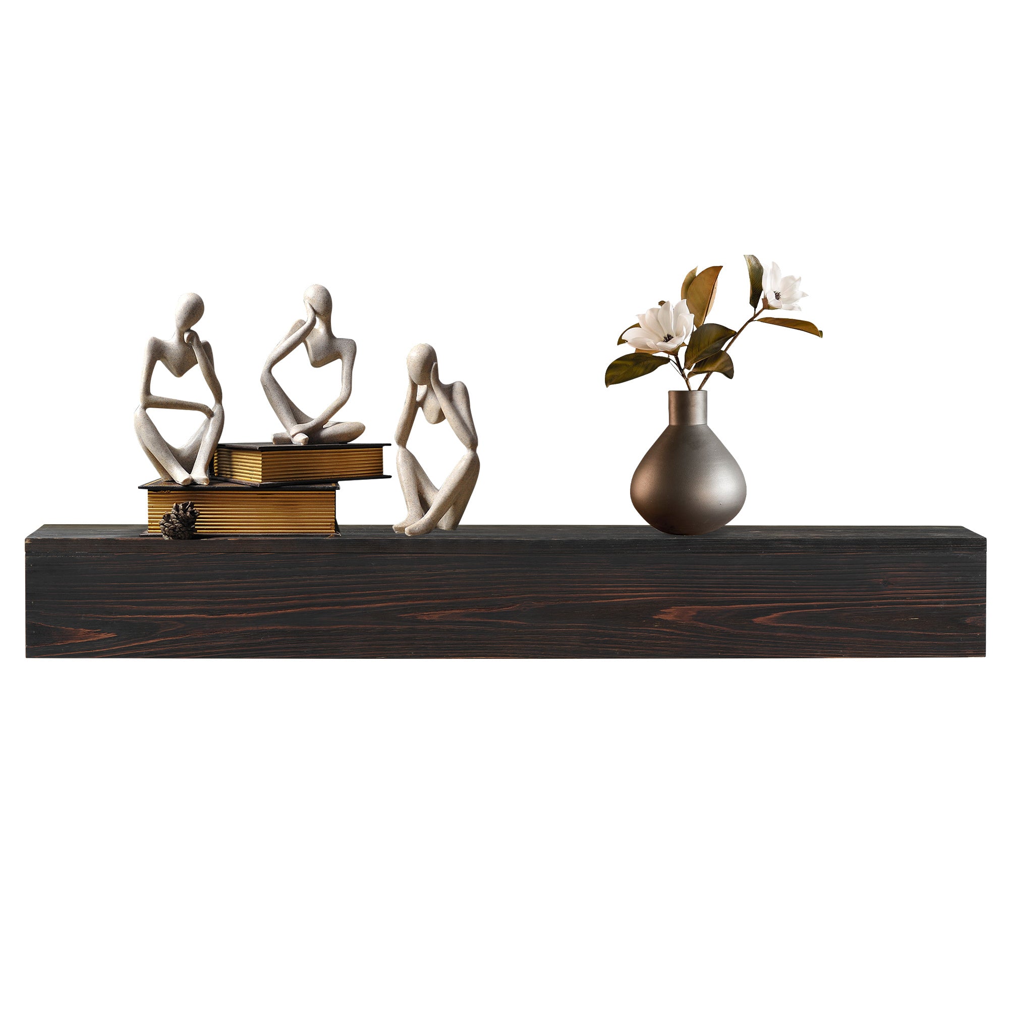 48" Rustic Wood Floating Fireplace Mantel Shelf – Wall-Mounted