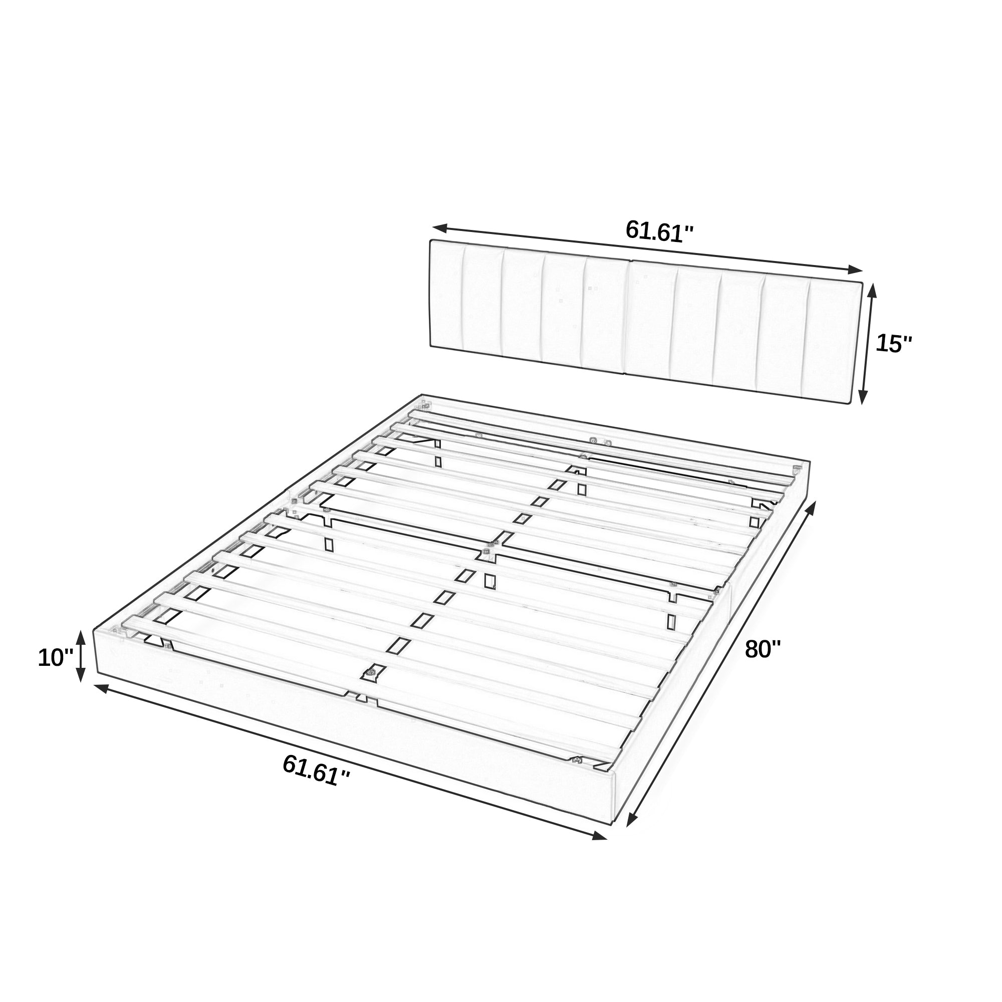 Queen Floating Bed Frame with LED Lights and Wall Mounted Headboard Modern Low Profile Led Platform Bed Frame Queen Size Faux Leather Upholstered Platform Bed Frame,No Box Spring Needed,Grey