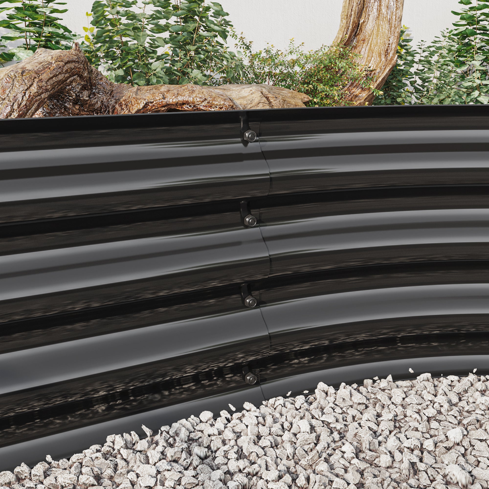 Large Oval Metal Raised Garden Bed, Outdoor Planter for Vegetables - Black
