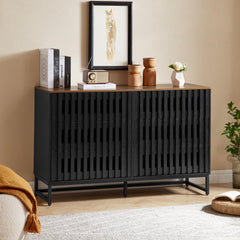 6-Drawer Modern Dresser with Slatted Grille Design and Metal Legs, Durable MDF Construction