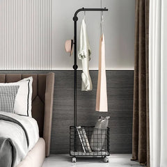 Stylish Gold Metal Coat Hanger with Storage Basket - Elegant Clothing Rack for Modern Bedrooms fel-1974