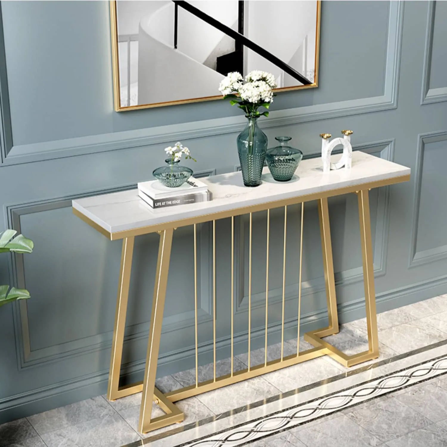 Luxurious Marble Console Table with Sleek Gold Accents for Elegant Interiors fel-1985