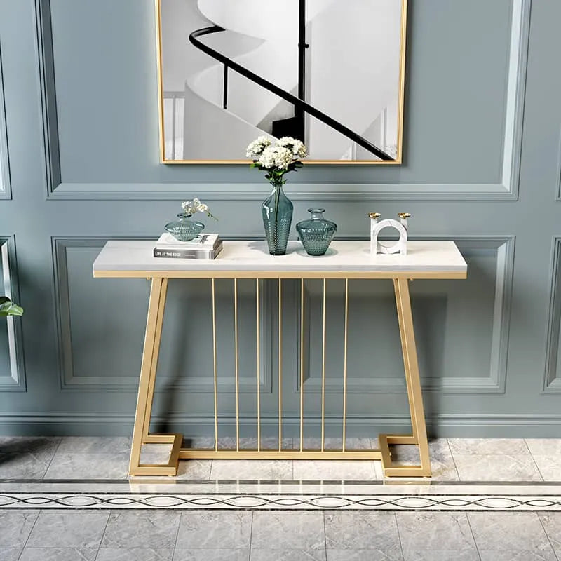 Luxurious Marble Console Table with Sleek Gold Accents for Elegant Interiors fel-1985