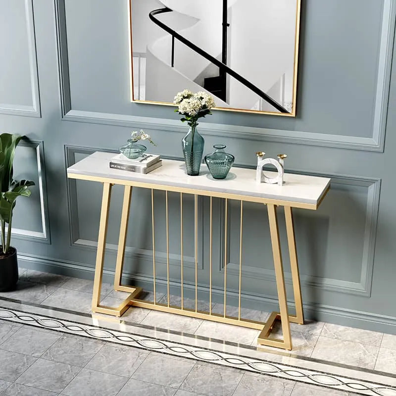 Luxurious Marble Console Table with Sleek Gold Accents for Elegant Interiors fel-1985