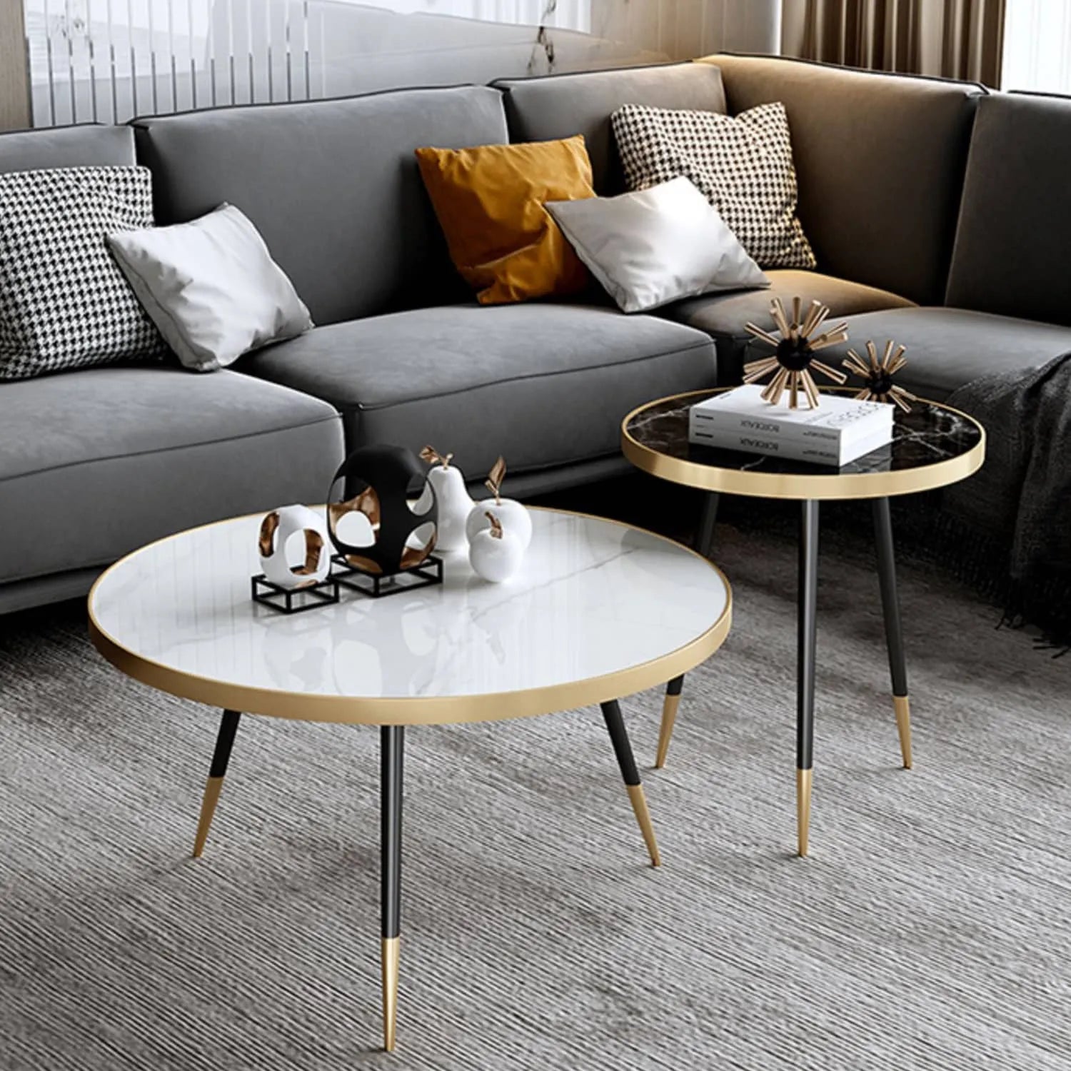 Sleek Marble Coffee Table Set – Elevate Your Living Room Décor with Stylish Elegance fel-1986