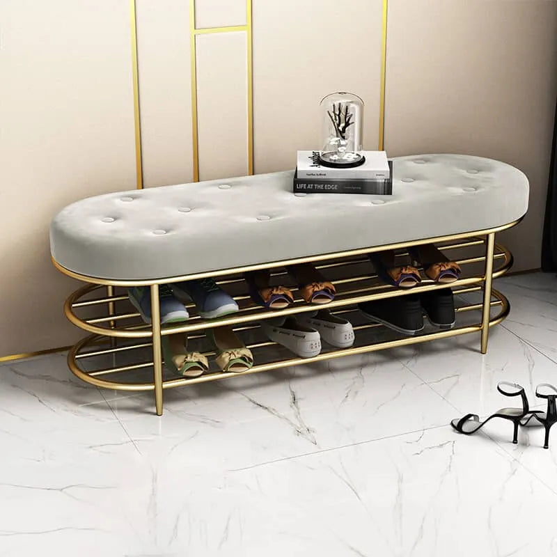 Luxurious Velvet Gold Shoe Storage Bench - Elegant Entryway Seating Solution fel-1987