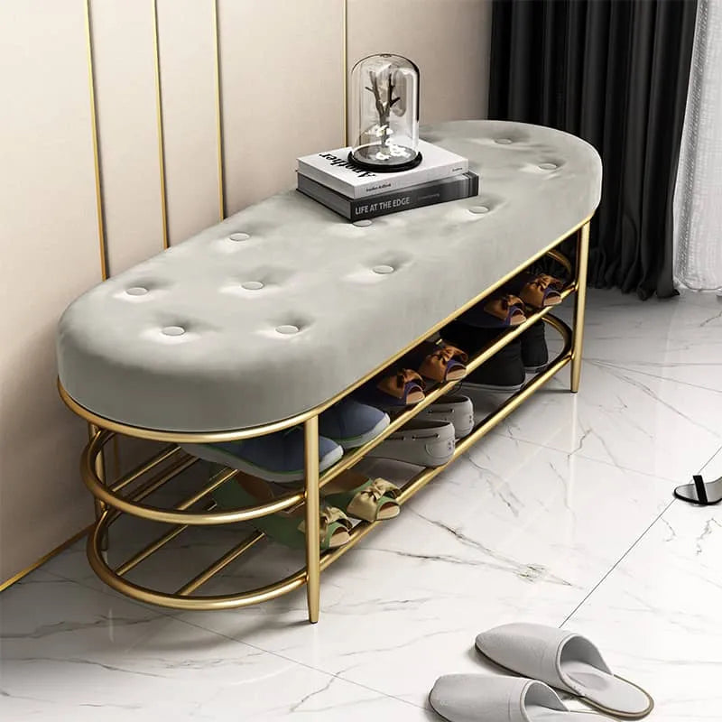 Luxurious Velvet Gold Shoe Storage Bench - Elegant Entryway Seating Solution fel-1987