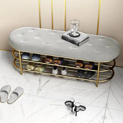 Luxurious Velvet Gold Shoe Storage Bench - Elegant Entryway Seating Solution fel-1987