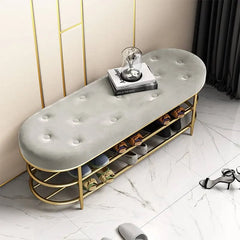 Luxurious Velvet Gold Shoe Storage Bench - Elegant Entryway Seating Solution fel-1987