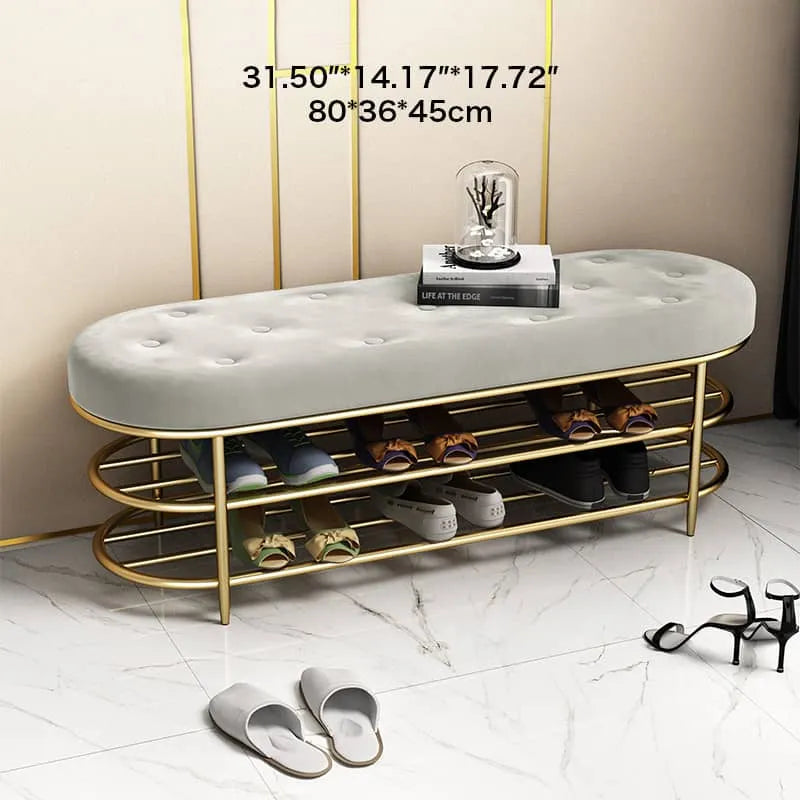 Luxurious Velvet Gold Shoe Storage Bench - Elegant Entryway Seating Solution fel-1987