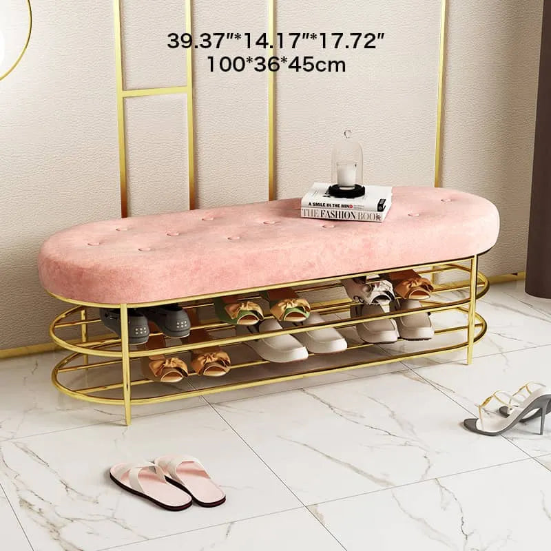 Luxurious Velvet Gold Shoe Storage Bench - Elegant Entryway Seating Solution fel-1987