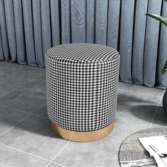 Chic Faux Leather Cotton Linen Houndstooth Stool with Gold Base - Modern Accent Stool for Living Room fel-1990