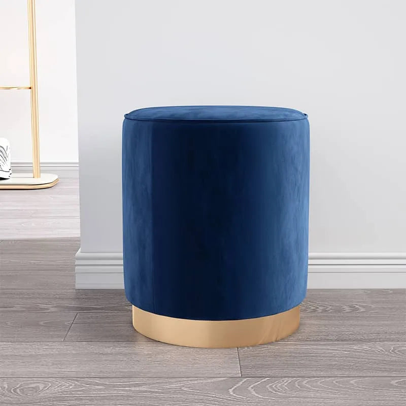 Chic Faux Leather Cotton Linen Houndstooth Stool with Gold Base - Modern Accent Stool for Living Room fel-1990